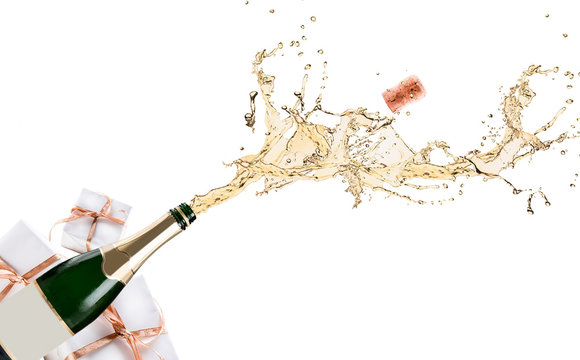 Champagne explosion isolated on white background. 
