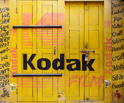 BHAKTAPUR, NEPAL - NOVEMBER 15, 2015: Kodak sign painted on a shut photography studio