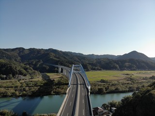 Aerial view of bridge across river
