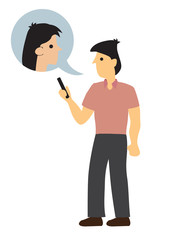 Man in casual outfit having a online conversation with his girlfriend. Concept of dating or romantic chatting.