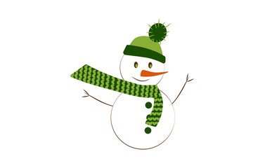 Cute snowman in a hat and scarf on a white background. Flat vector. illustration