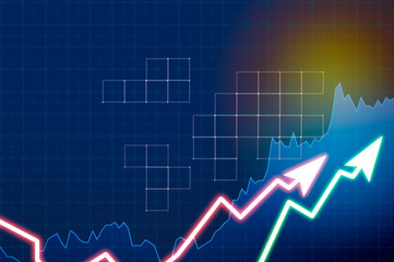 Stock market digital graph chart on LED display concept. A large display of daily stock market price and quotation. Indicator financial forex trade education background.