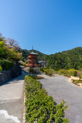 Beautiful famous landmark waterfall Nachi Falls in green forest blue sky Nachikatsuura Wakayama Prefecture Japan Nachi Fall is one of the best waterfalls  in Japan idea for rest relax enjoy lifestyle