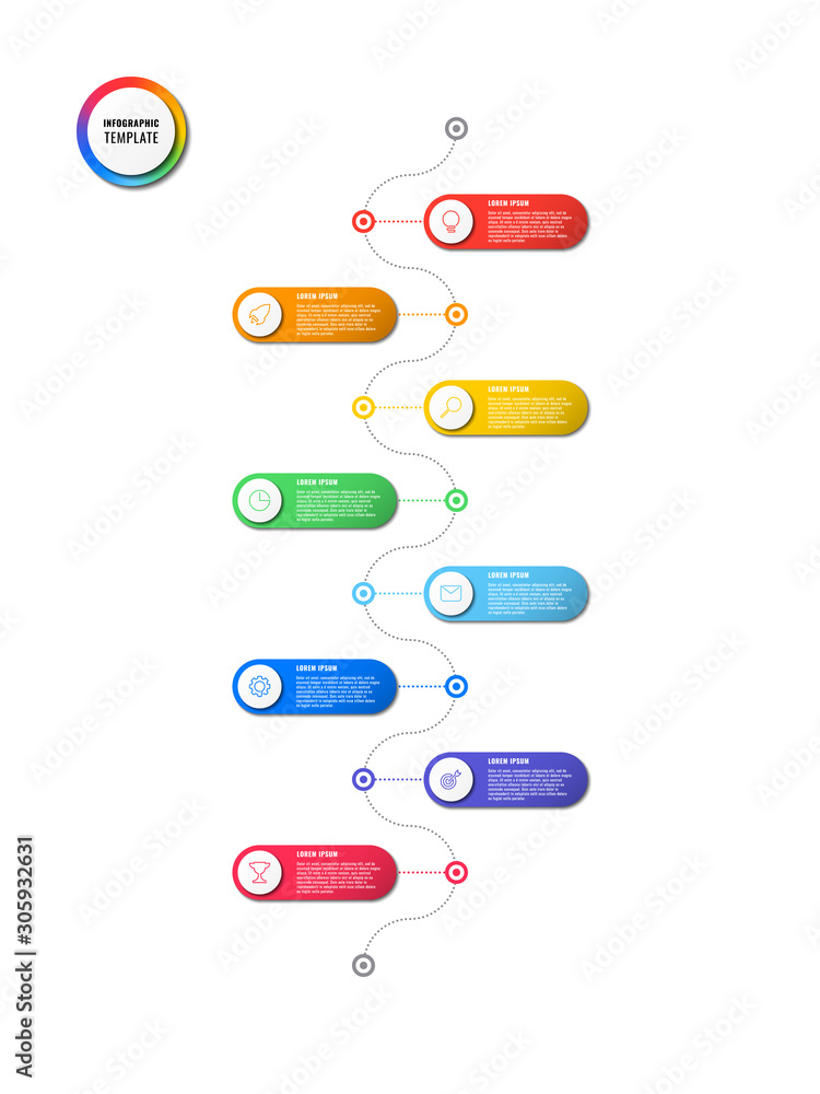 Aufkleber vertical timeline infographic with round elements on white background. modern business process visua