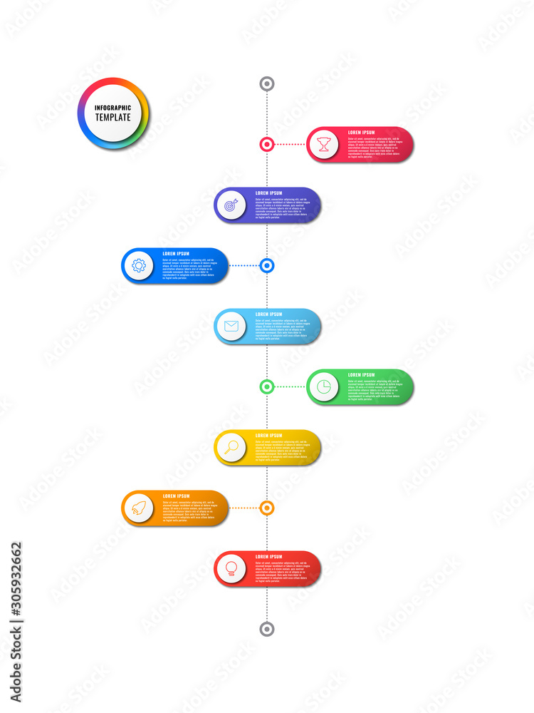 Aufkleber vertical timeline infographic with round elements on white background. modern business process visua