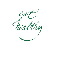 eat healthy lettering calligraphy. for banner, print, packaging. vector