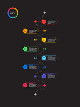 vertical timeline infographic with round elements on black background. modern business process visualisation with marketing line icons. vector illustration template easy to edit and customize. eps 10