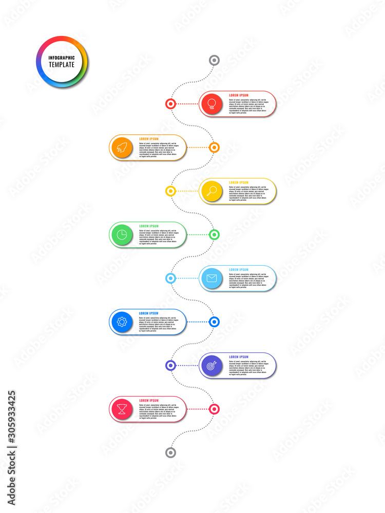 Poster vertical timeline infographic with round elements on white background. modern business process visua