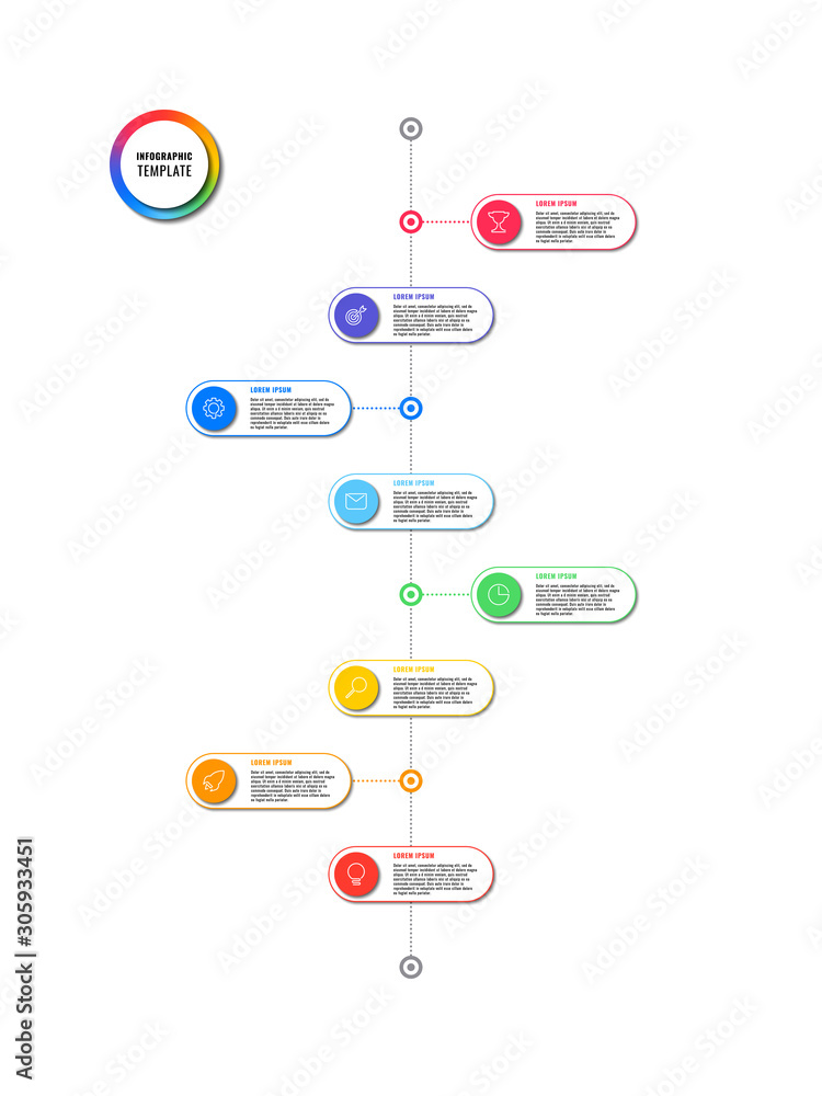 Aufkleber vertical timeline infographic with round elements on white background. modern business process visua