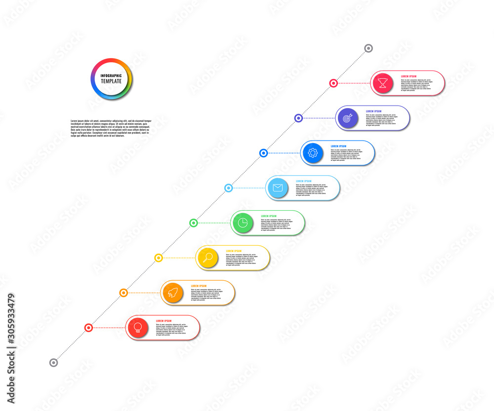 Aufkleber diagonal timeline infographic with round elements on white background. modern business process visua