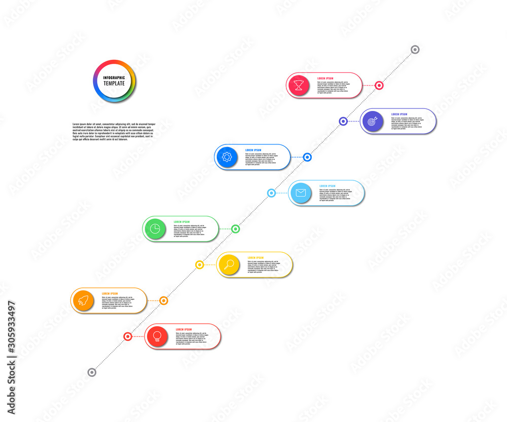 Aufkleber diagonal timeline infographic with round elements on white background. modern business process visua