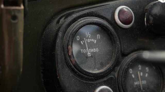The view on the dashboard of a vintage car