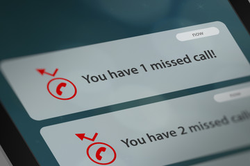 Message App with Missed Call Notifications on Smart Phone Screen