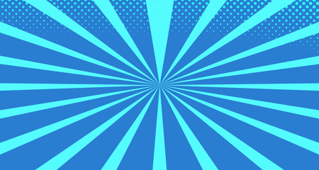 Obraz premium Vintage colorful comic book background. Blue blank bubbles of different shapes. Rays, radial, halftone, dotted effects. For sale banner for your designe 1960s. With copy space eps10.