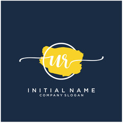 UR Initial handwriting logo design with brush circle. Logo for fashion,photography, wedding, beauty, business