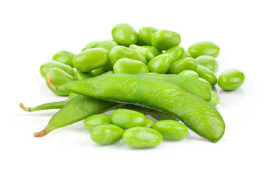 green soybeans seeds isolated on white background