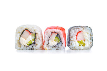 Rolls on a white isolated background, close-up. Japanese restaurant menu