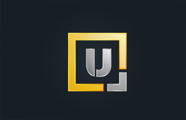 gold silver metal letter U alphabet logo design icon for business
