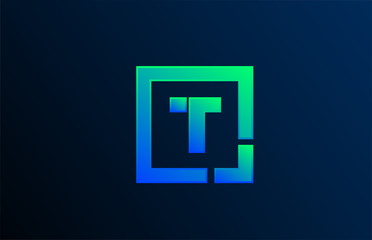 blue green letter T alphabet logo design icon for business