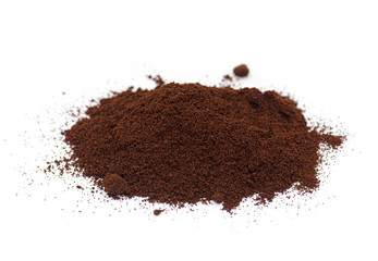 Coffee Powder, powdered Coffee, ground roasted Coffee isolated on white Background