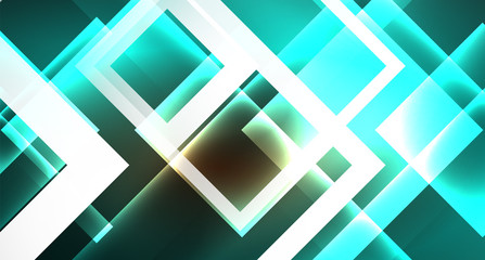 Fototapeta premium Shiny neon design square shape abstract background. Retro vector abstract design banner template