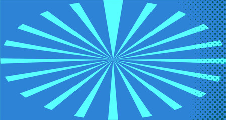 Obraz premium Vintage colorful comic book background. Blue blank bubbles of different shapes. Rays, radial, halftone, dotted effects. For sale banner for your designe 1960s. with copy space eps10