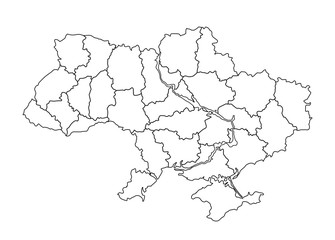 Obraz premium Ukraine Map, black and white detailed outline with regions of the country.