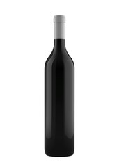 Black 750ml, 0.75l, 26oz Wine Bottle with top Label. 3D rendered Mock Up Isolated on White Background.