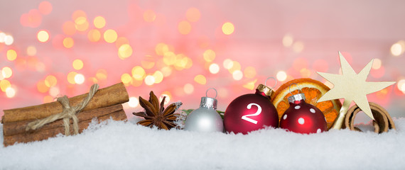 christmas background with balls 2 advent candles