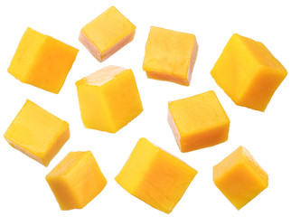 Set of mango cubes isolated on a white background. File contains clipping path. - obrazy, fototapety, plakaty