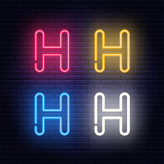 Neon letters, font on dark blue background. Vector illustration of eps 10.