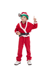 Child Santa Claus on a white background. Christmas boy.