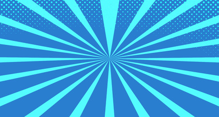 Vintage colorful comic book background. Blue blank bubbles of different shapes. Rays, radial, halftone, dotted effects. For sale banner for your designe 1960s. with copy space eps10