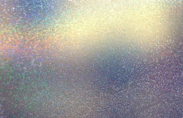 Diamond glitter blurred texture. Spectrum light pattern on yellow lilac blue gradient abstract background. Flare and silhouette. Cristals iridescent illustration.