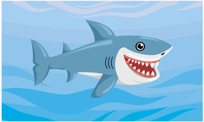 Shark on Blue Background Cartoon Design Vector Illustration