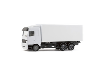 White cargo delivery truck miniature isolated on white background with clipping path