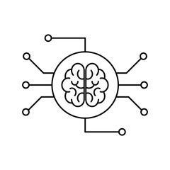 Concept of Artificial Intelligence and Machine Learning. Outline thin line flat illustration. Isolated on white background. 
