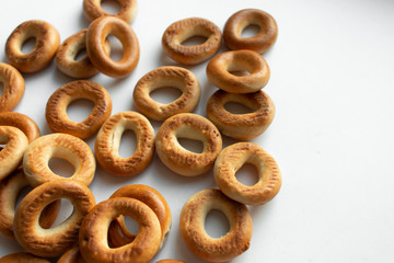 Pile of crispy cracknels isolated on white background