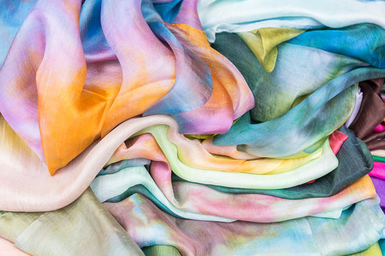 Set Of Multicolored Silk Scarves