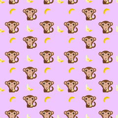 Monkey with bananas. Childish seamless pattern