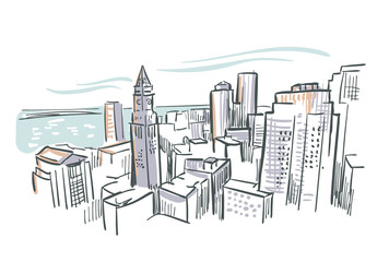 Obraz premium Boston Massachusetts usa America vector sketch city illustration line art