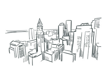 Boston Massachusetts usa America vector sketch city illustration line art