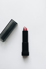 Collection of lipsticks on white background