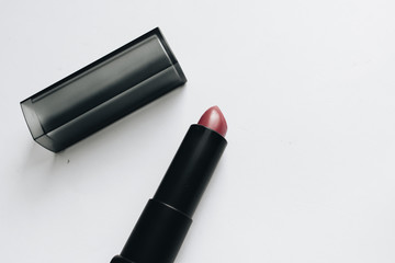 Collection of lipsticks on white background