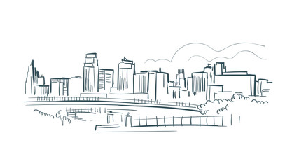 Obraz premium Kansas city Missouri usa America vector sketch city illustration line art