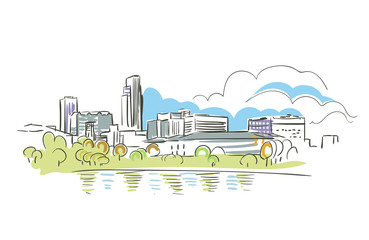 Omaha Nebraska usa America vector sketch city illustration line art