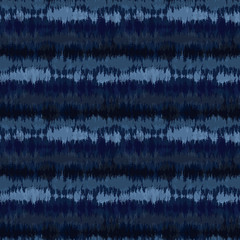 Gebroken streep Shibori Tie Dye Indigo blauwe textuur achtergrond. Gebleekt handgemaakt weerstaan naadloos patroon. Stof effect textiel. Klassieke Japanse of Indonesische all-over print. Vector Herhaal Tegel Eps 10