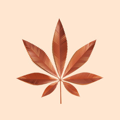 Clay Cannabis Leaf on Isolated Background. Brown Shiny Low Poly Vector 3D Rendering