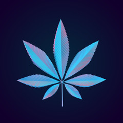 Holographic Cannabis Leaf on Isolated Background. Vibrant Low Poly Vector 3D Rendering