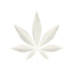 Isolated White Cannabis Leaf on Light Background. Low Poly Vector 3D Rendering
